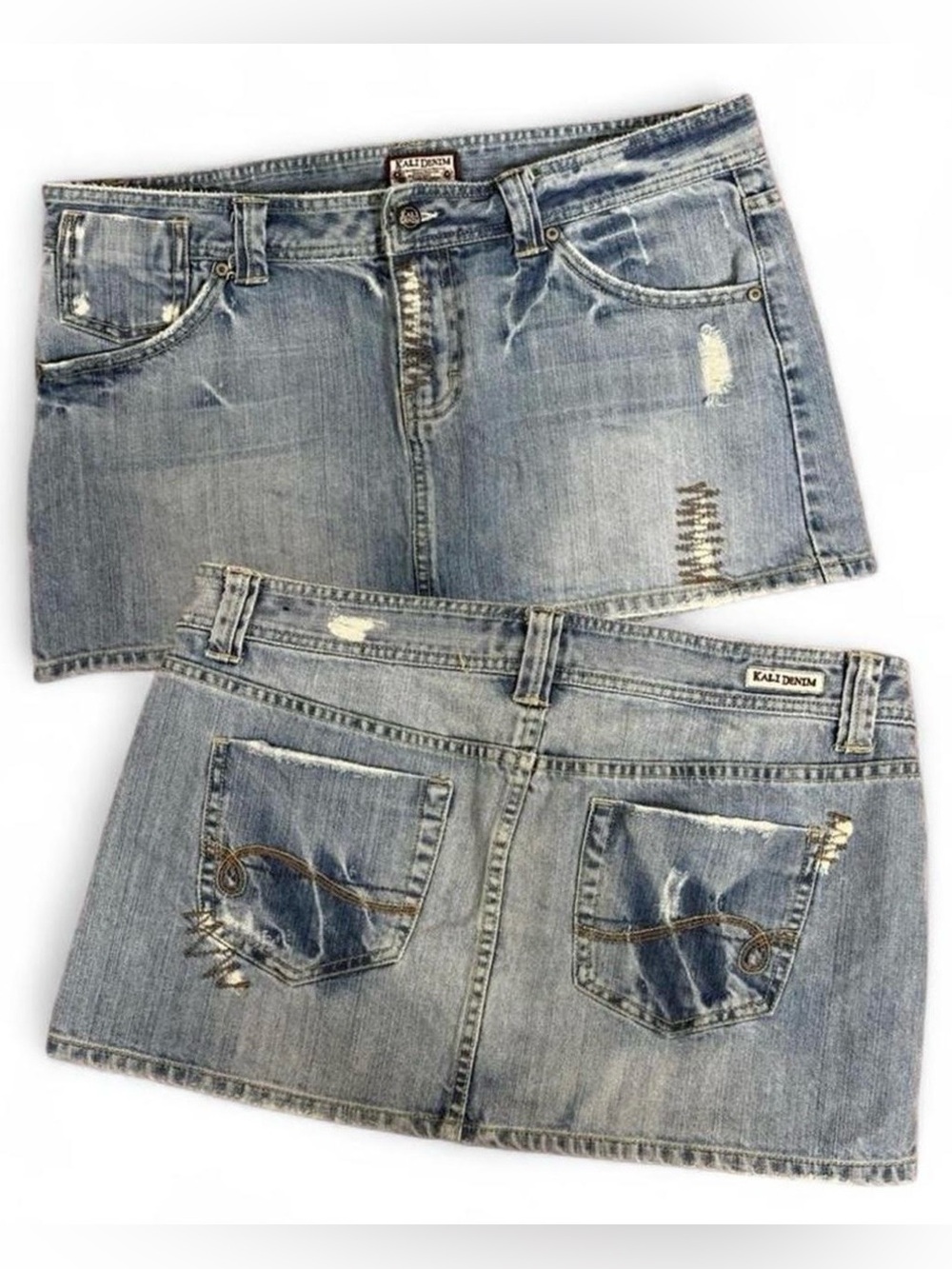 Kali Denim Distressed Denim Mini Skirt